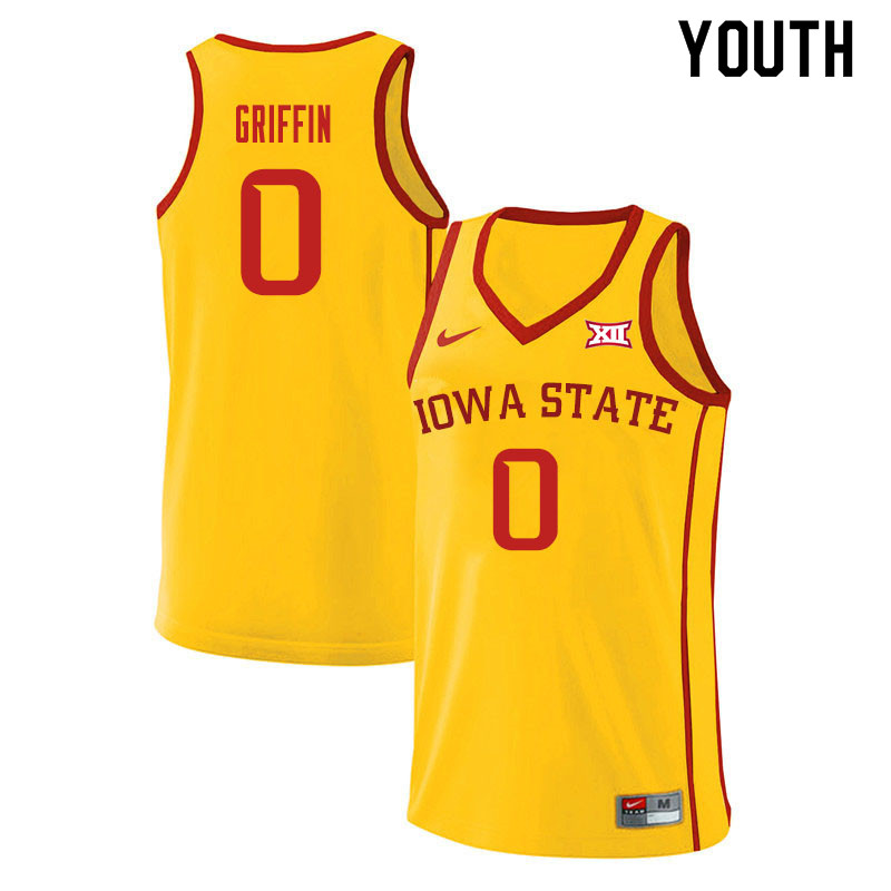 Youth #0 Zion Griffin Iowa State Cyclones College Basketball Jerseys Sale-Yellow - Click Image to Close